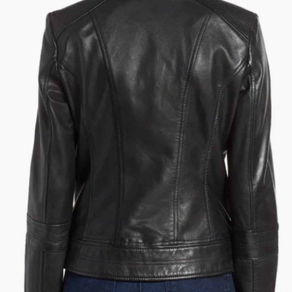 Bernardo Black Leather Biker Jacket Women's M -BRAND NEW with TAGS - Picture 4 of 16
